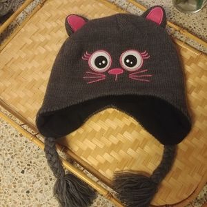 Pink and gray cat ear beanie with braids by Pugs
